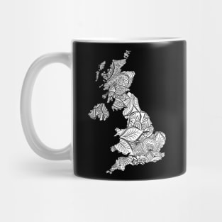 Mandala art map of United Kingdom with text in white Mug